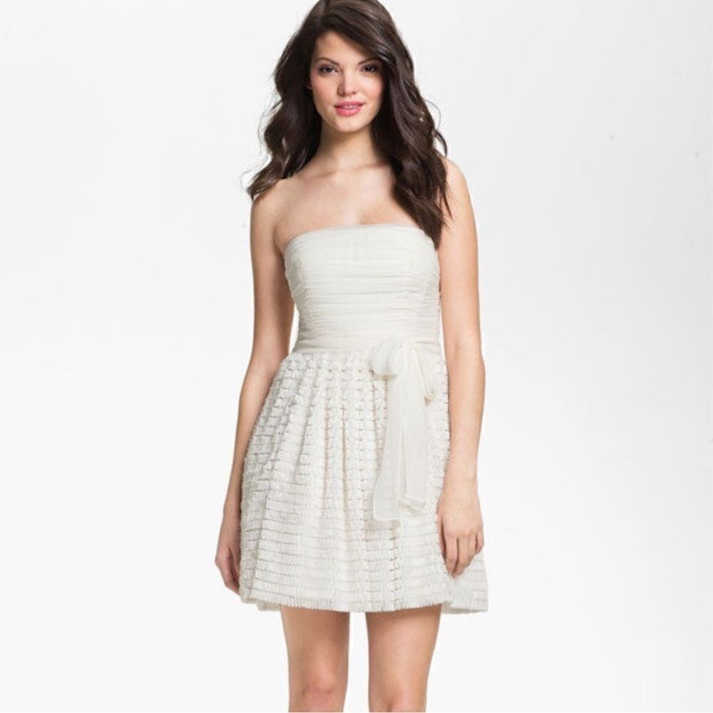 NWT Jill Jill Stuart Ruffled Chiffon Strapless Mini Dress Missing Belt